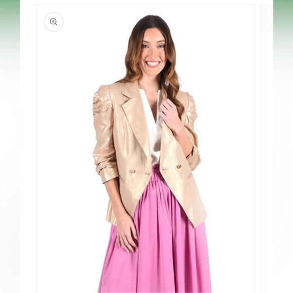 Emily McCarthy gold linen Bradshaw blazer XL Christmas Holiday - Picture 3 of 7